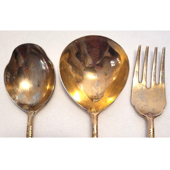 Vtg 90s Wm Rogers Enchanted Rose Gold Electroplate 3 Piece Serving Hostess Set - Picture 2 of 6